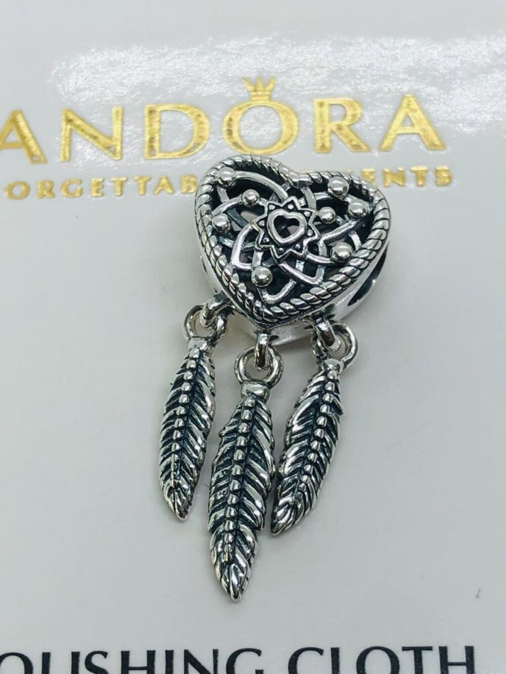 Pandora Openwork Heart & Three Feathers Dreamcatcher Charm